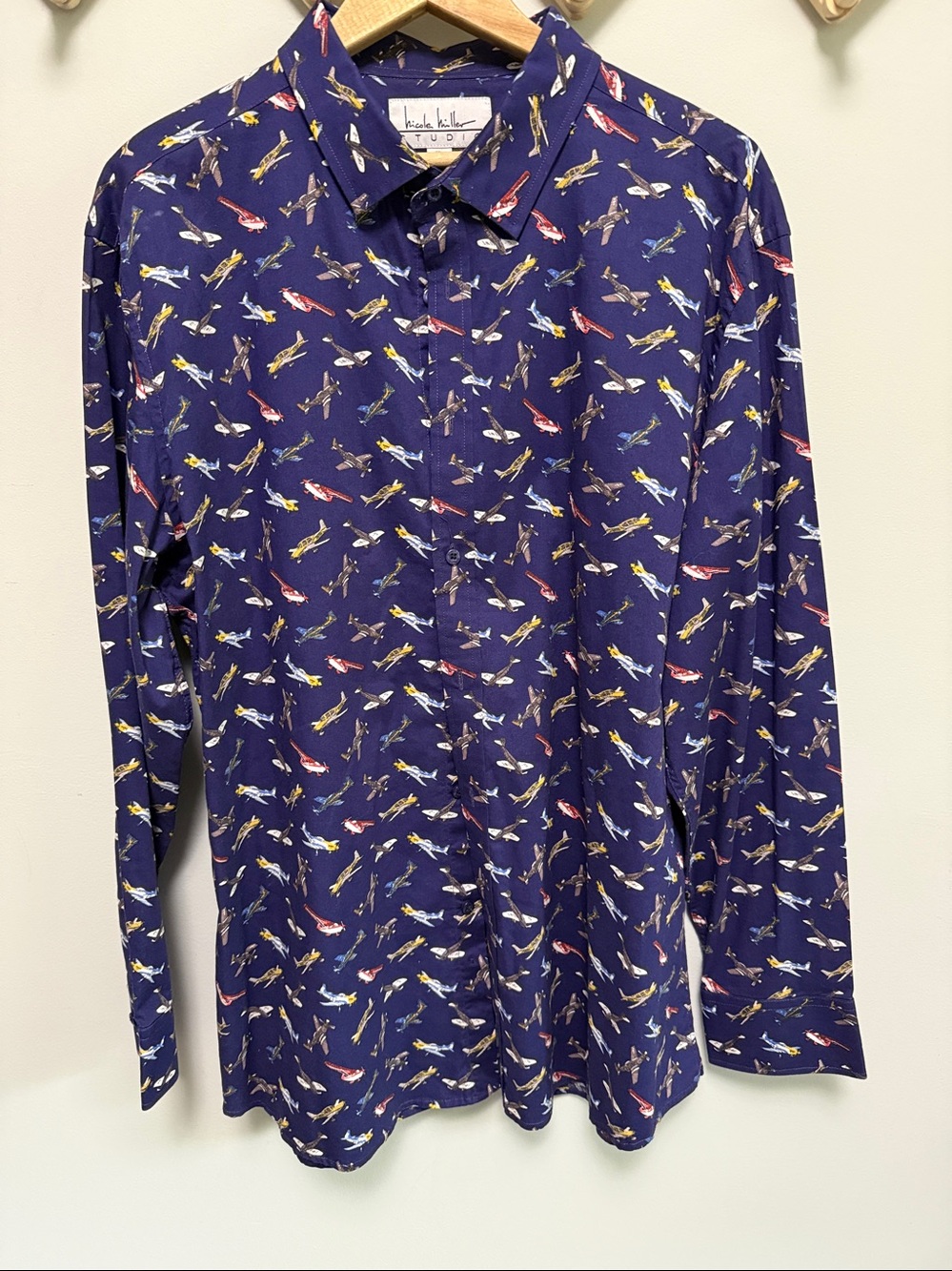 Nicole Miller Studio Men’s Airplane Novelty Print Dress Shirt — Size XL